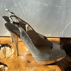 Jimmy Choo Glittering Silver Peep-Toe Heels